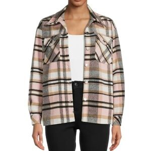 Plaid Shacket jacket shirt Wool blend Size Pink, gray M outdoors, coat, pockets